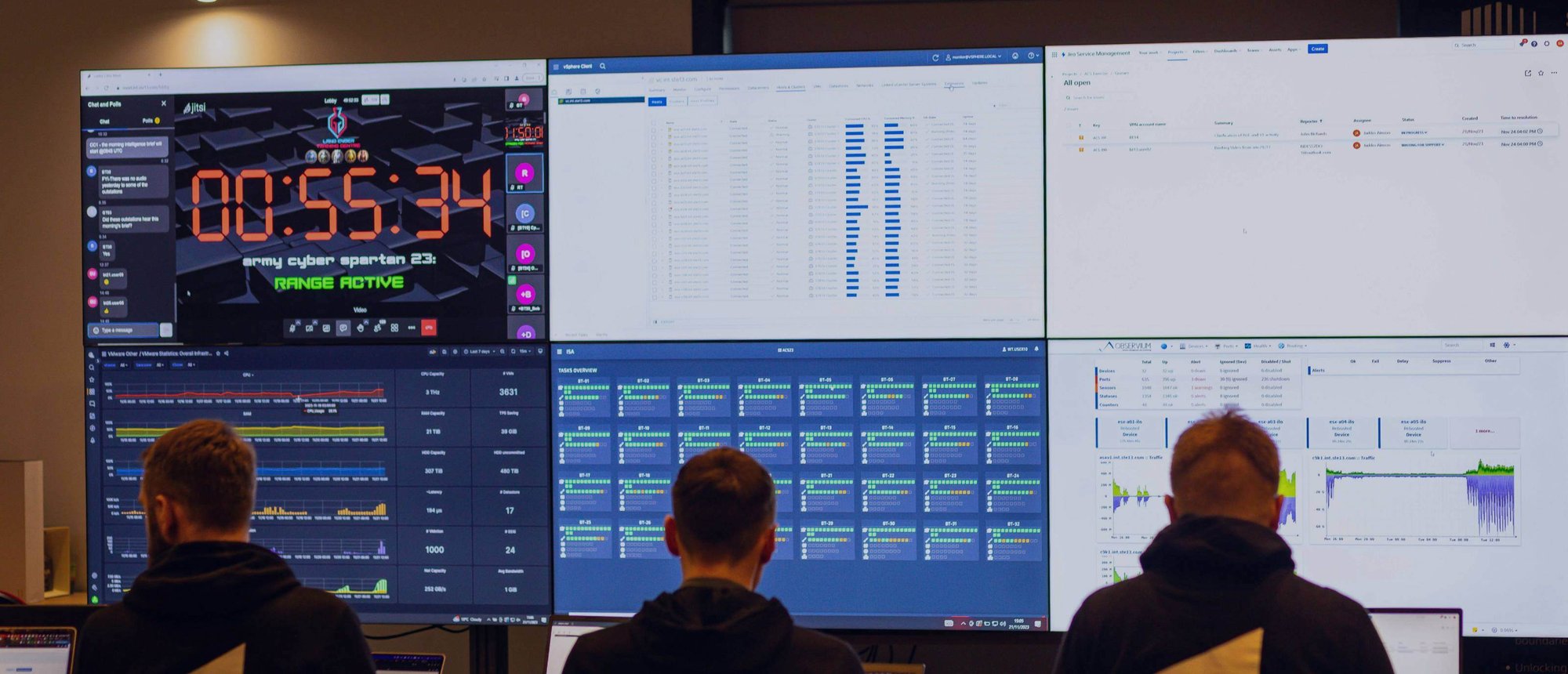 Row of three people at training event with screens in front