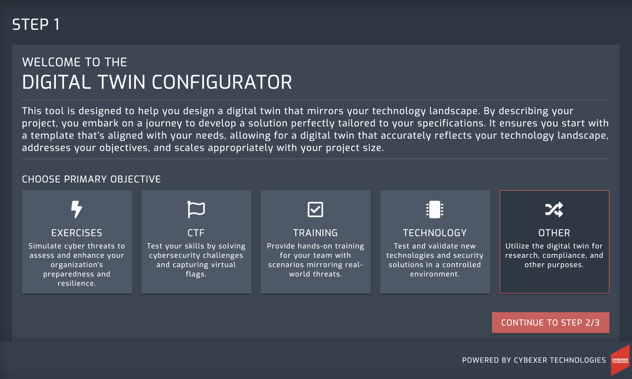 Digital Twin configurator page 1